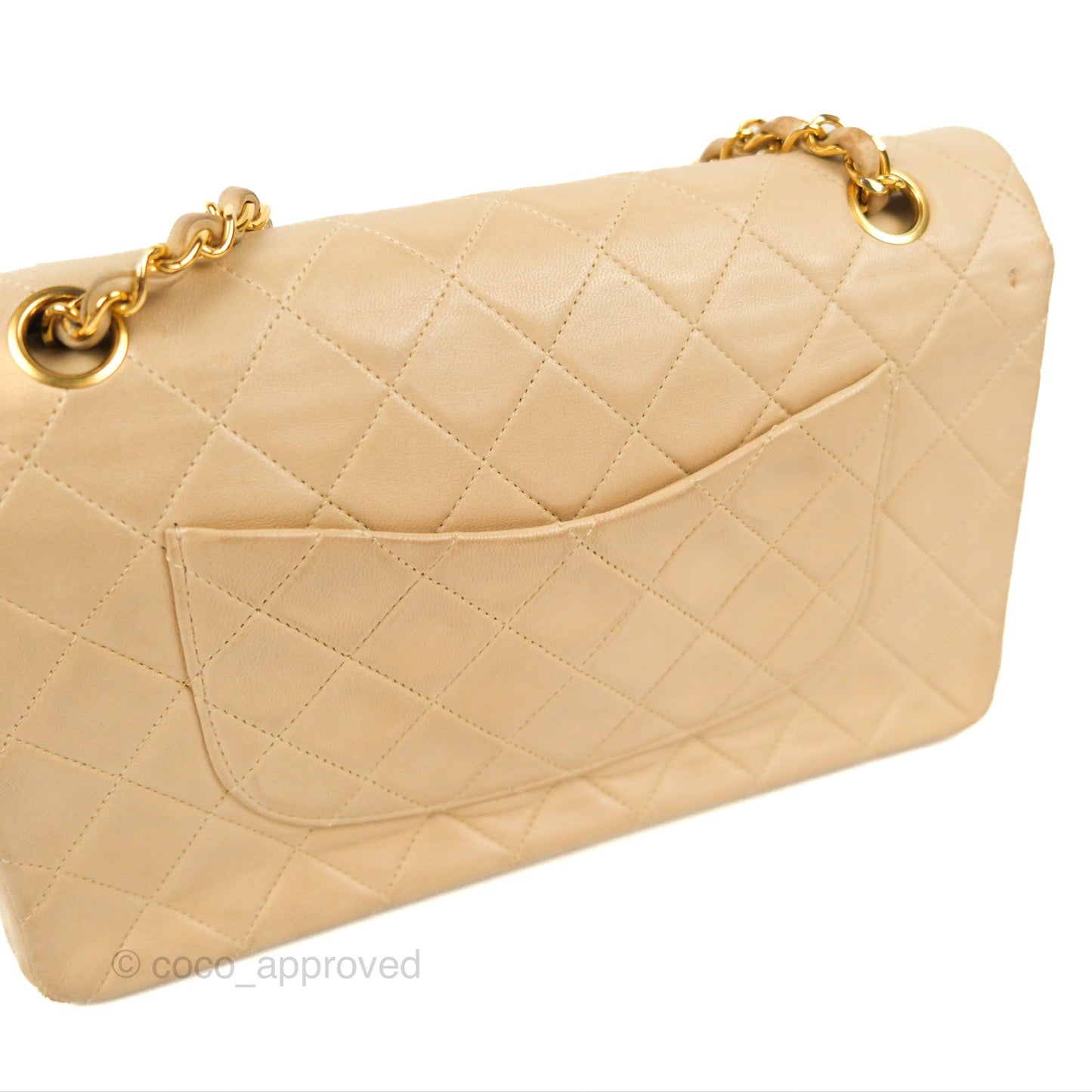 Chanel Vintage Medium Classic Flap Beige Lambskin 24K Gold Hardware