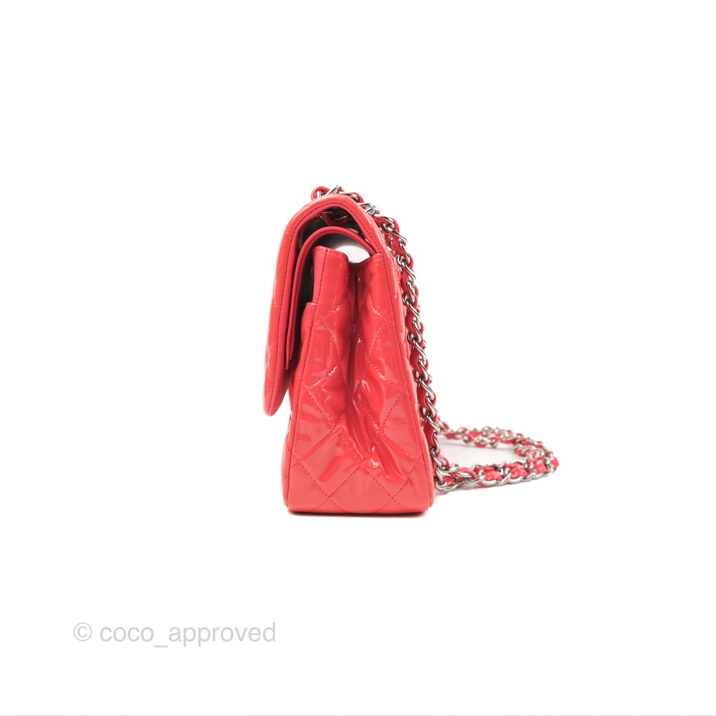 Chanel Jumbo Double Flap Coral Pink Patent Silver Hardware⁣⁣