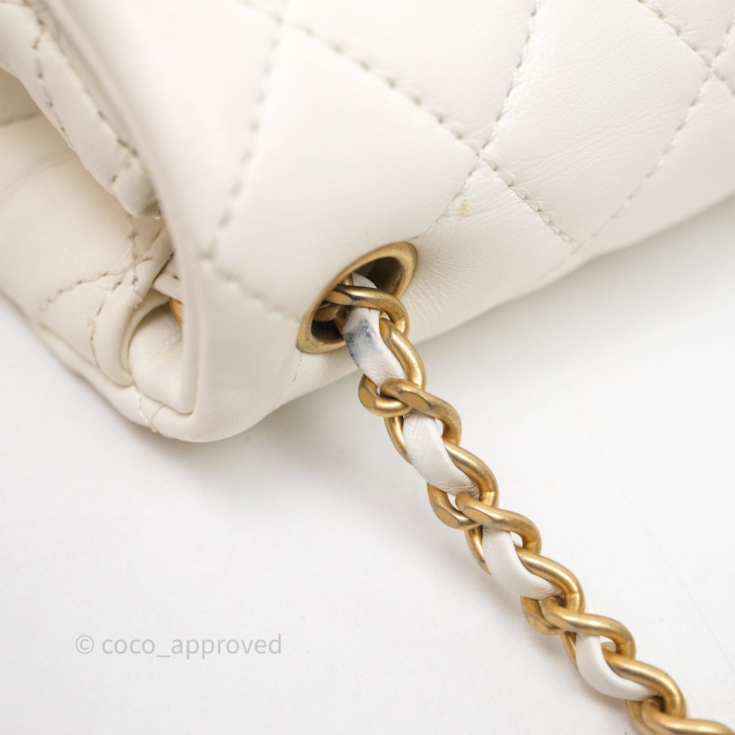 Chanel Mini Rectangular Pearl Crush White Lambskin Aged Gold Hardware