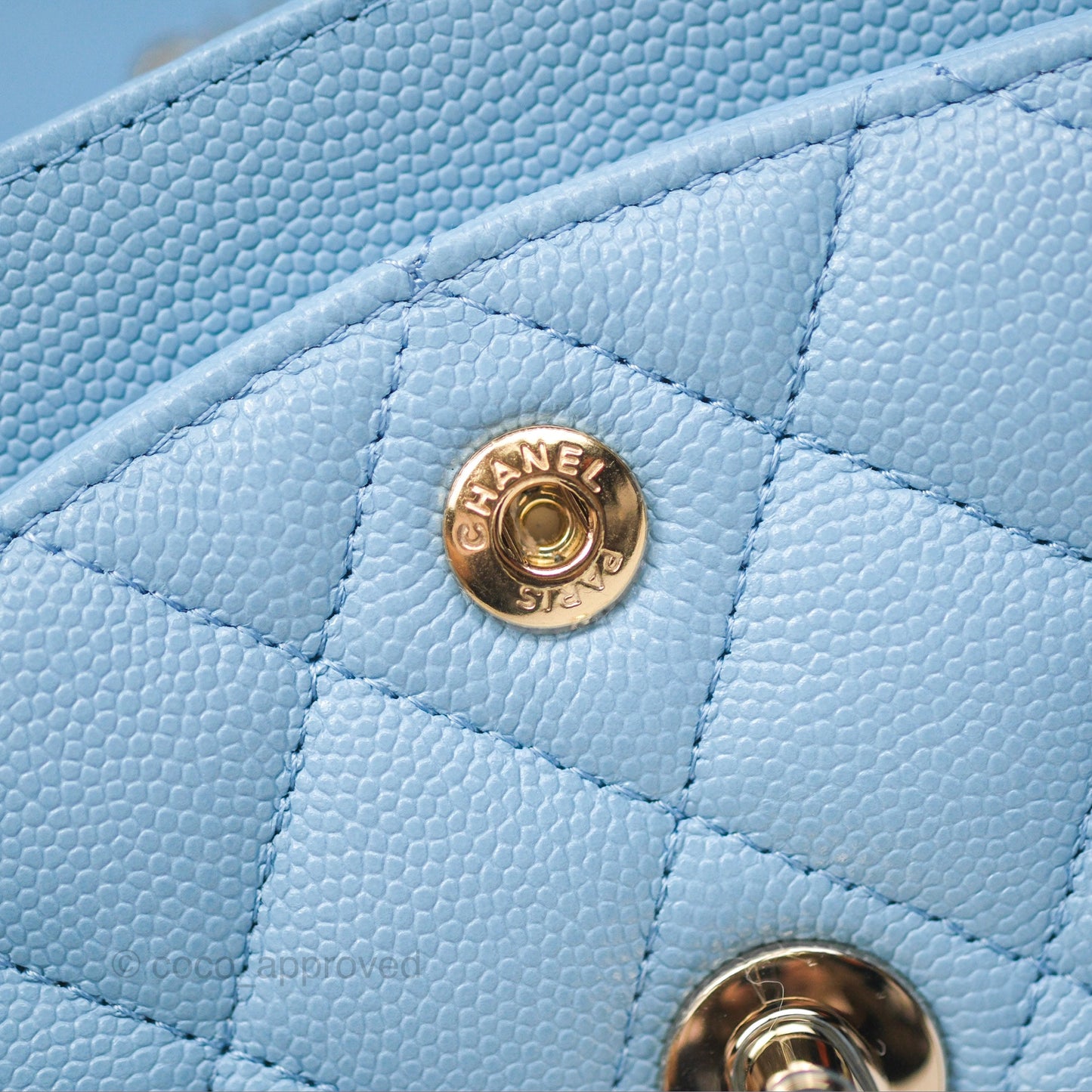 Chanel Small Classic Quilted Flap Light Blue Caviar Gold Hardware
