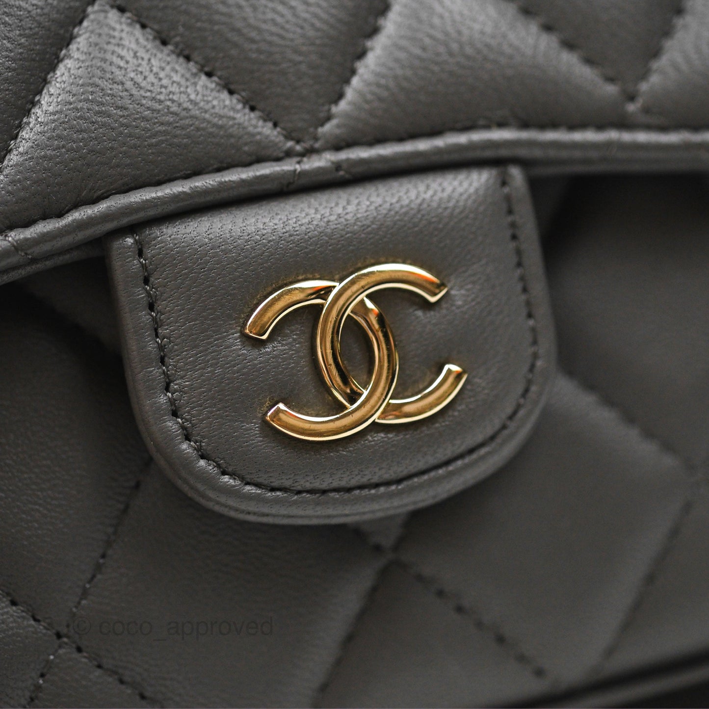 Chanel Mini Handle Clutch With Chain Grey Lambskin Gold Hardware