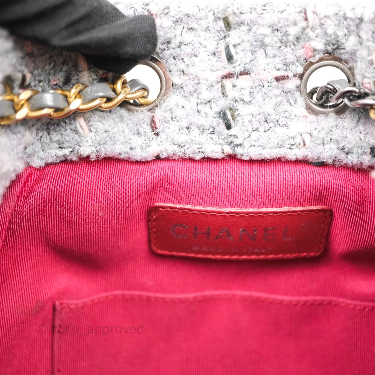 Chanel Gabrielle Small Backpack Grey Tweed Aged Calfskin