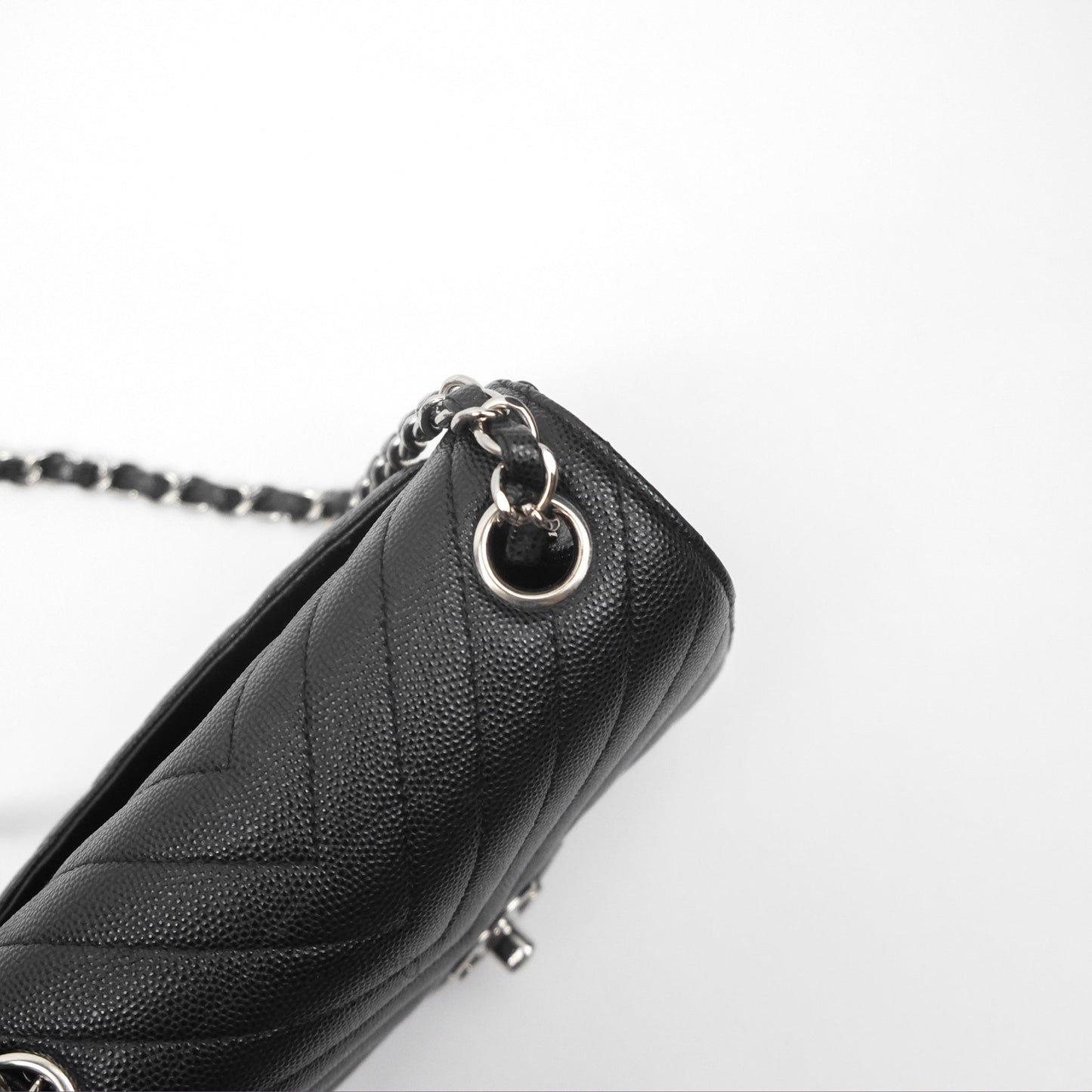 Chanel Mini Square Chevron Black Caviar Silver Hardware