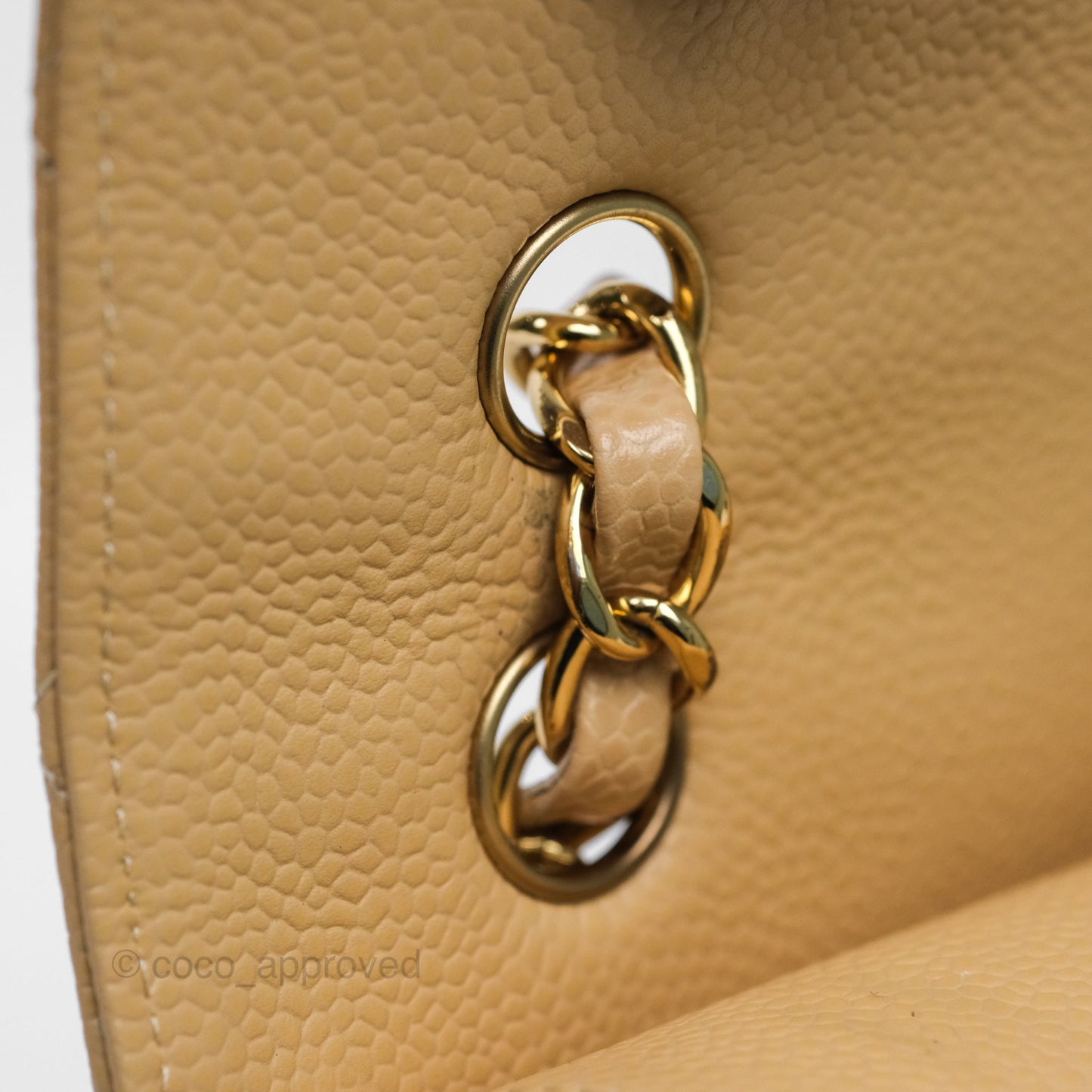 Chanel M/L Medium Classic Flap Quilted Beige Caviar Gold Hardware