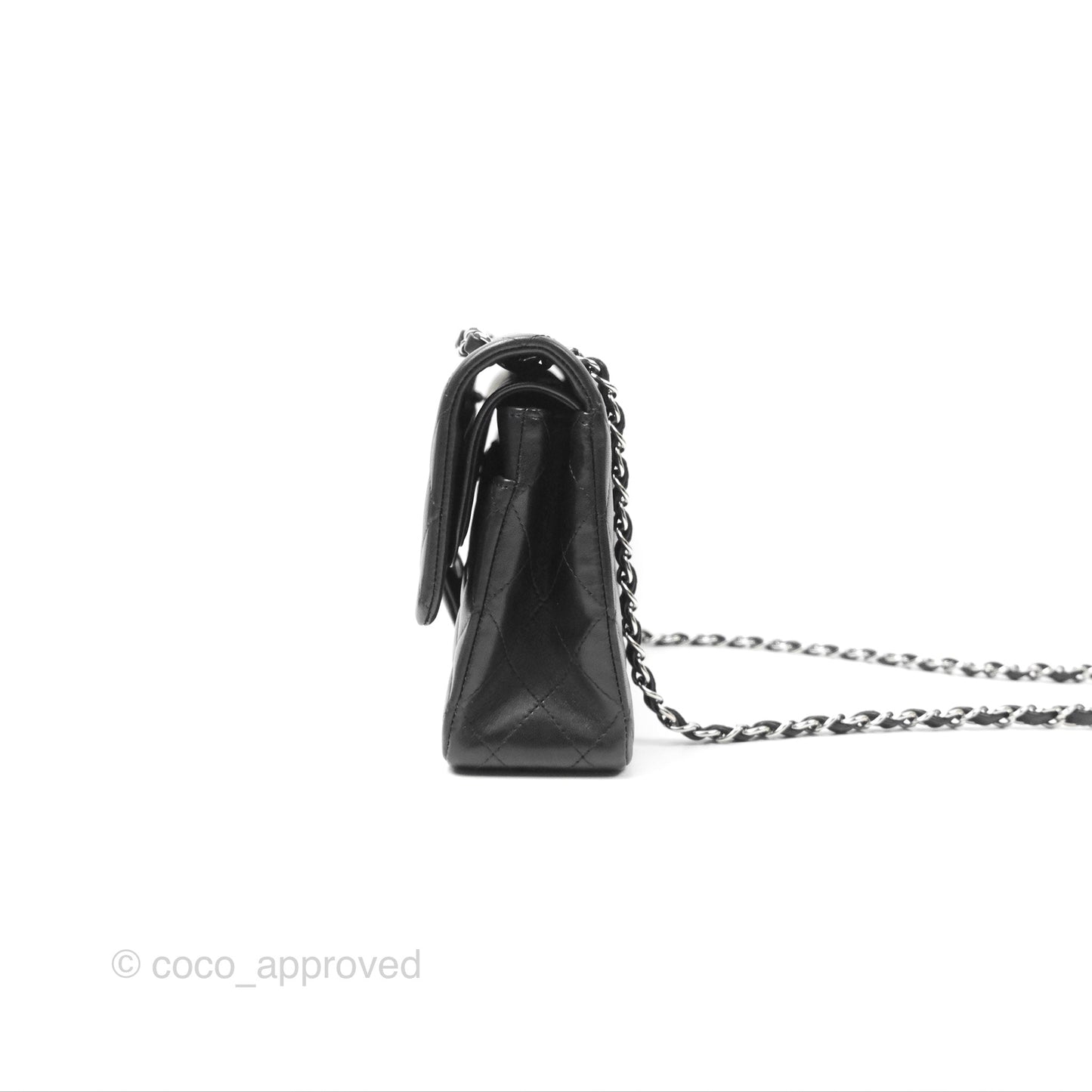 Chanel Classic M/L Medium Flap Quilted Black Lambskin Silver Hardware