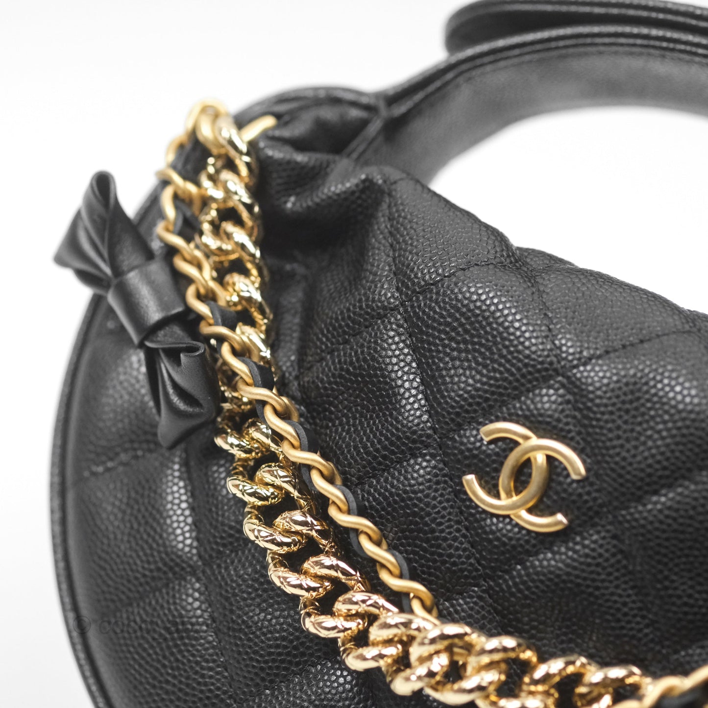 Chanel Bow Hobo Pouch Black Caviar Gold Hardware 24S