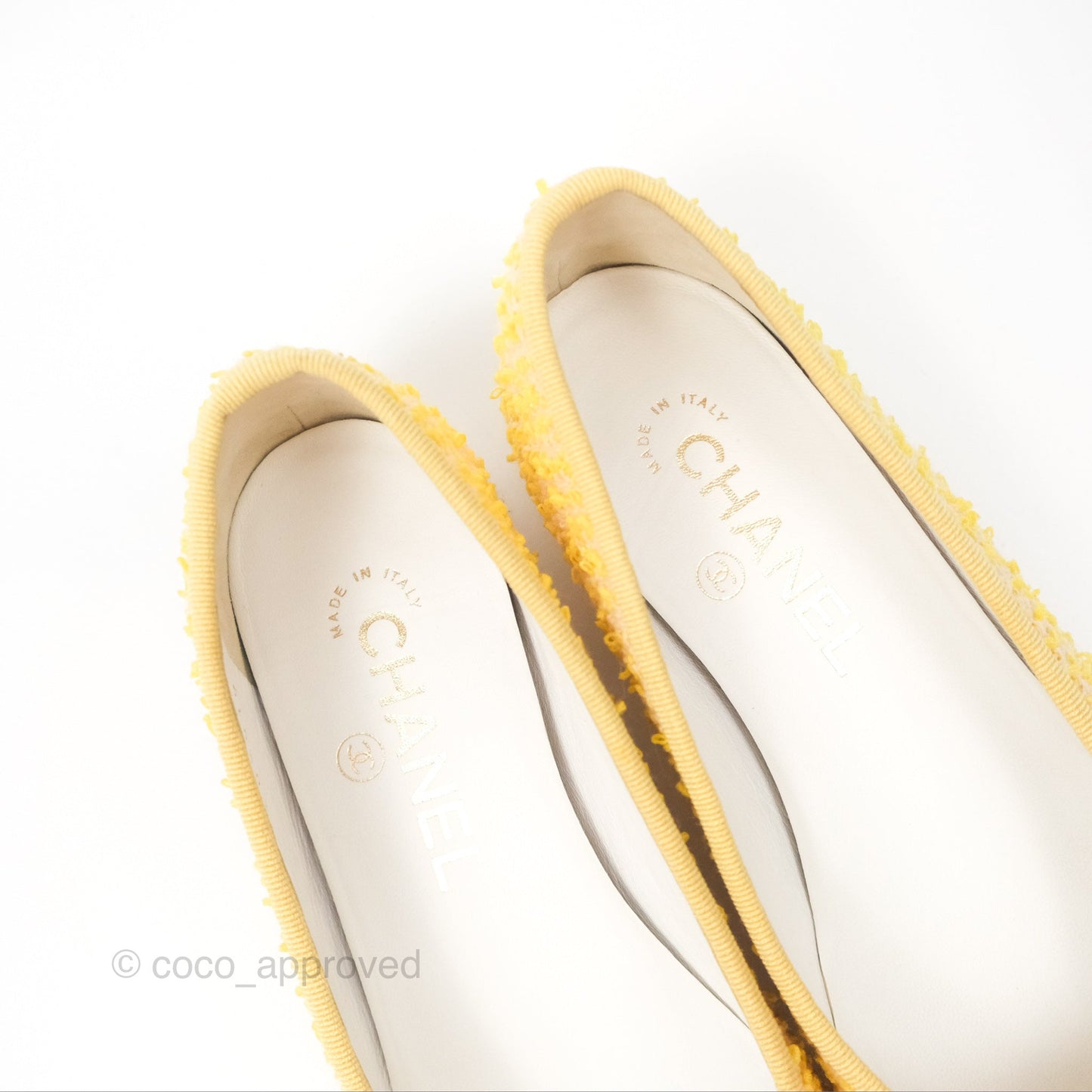 Chanel Ballerina Flats Yellow Tweed White Size 37