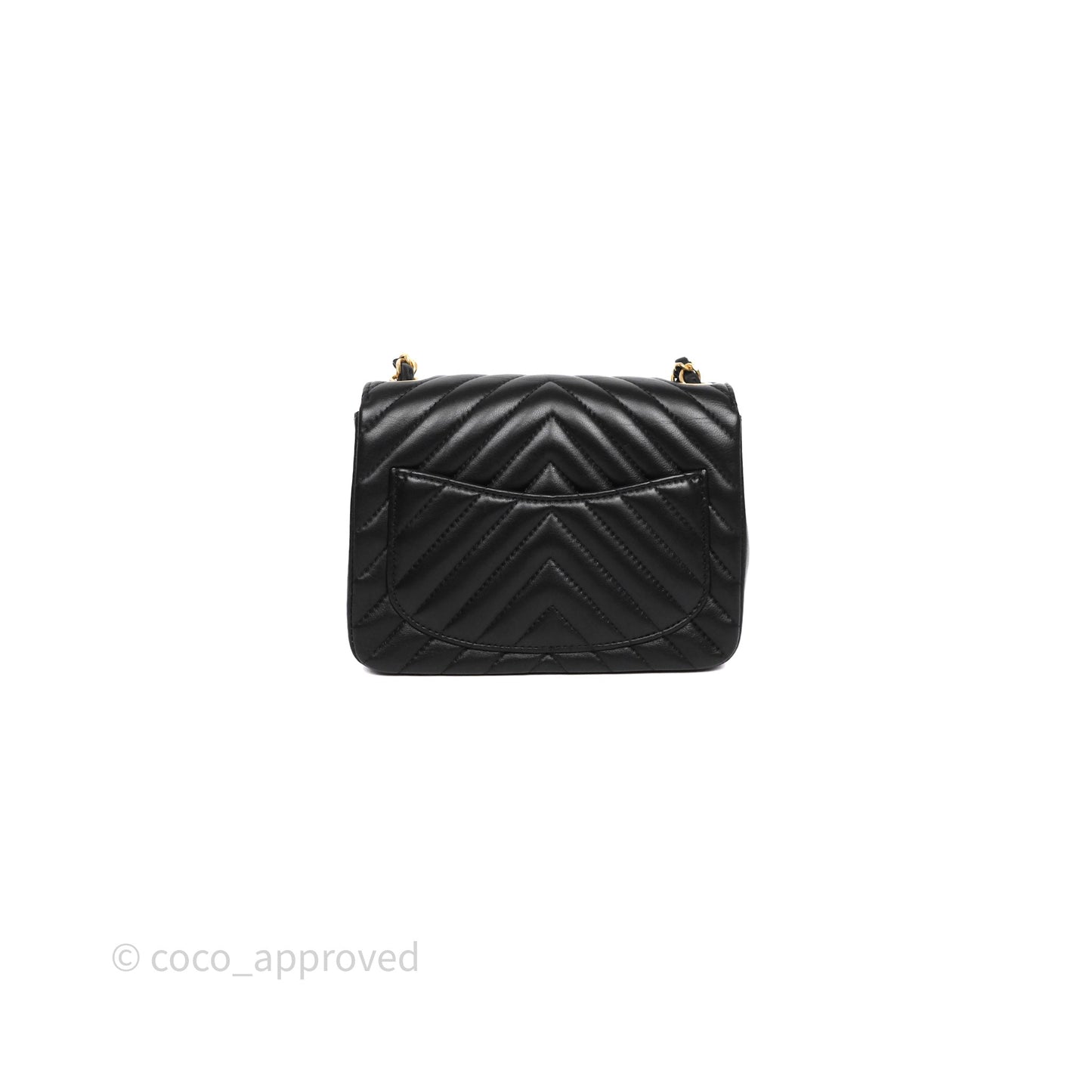 Chanel Mini Square Flap Chevron Black Lambskin Aged Gold Hardware
