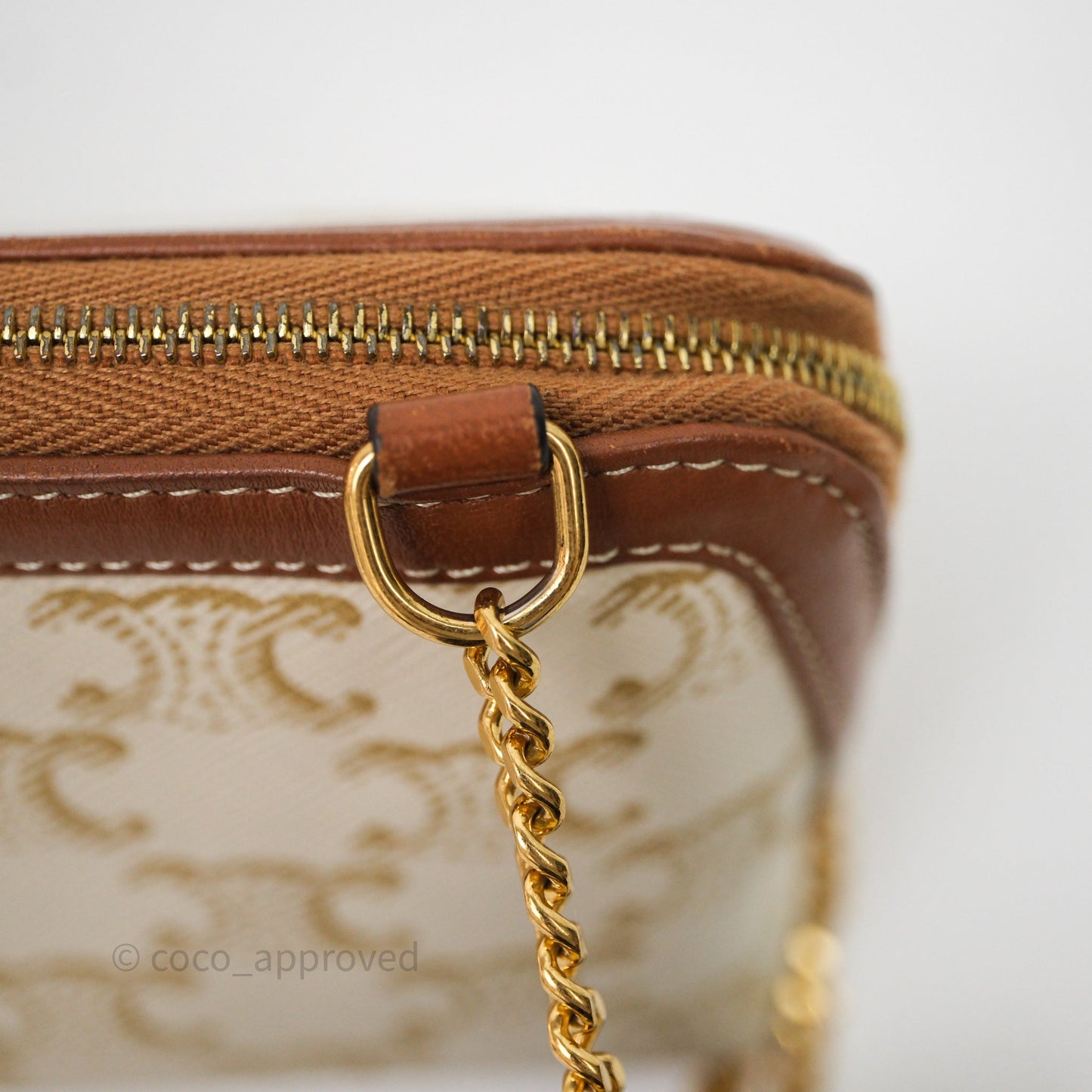 Celine Clutch With Chain Triomphe Canvas White/Tan