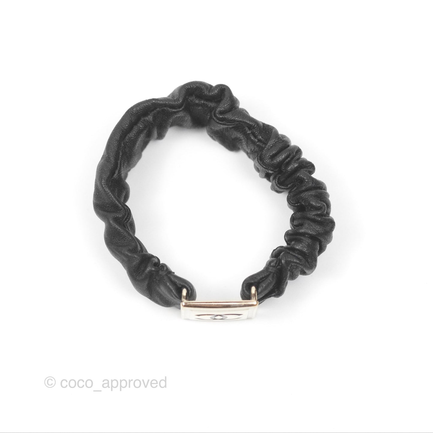 Chanel CC Black Leather Hair Accessory Gold Tone 21B