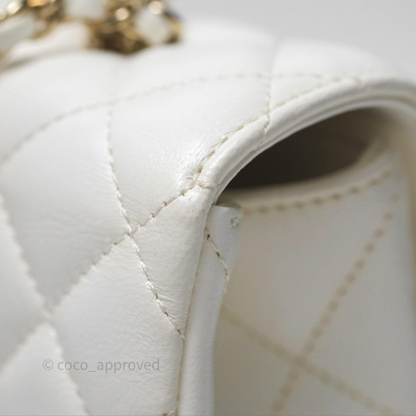 Chanel Crystals Top Handle Mini Rectangular Flap Bag White Lambskin Gold Hardware