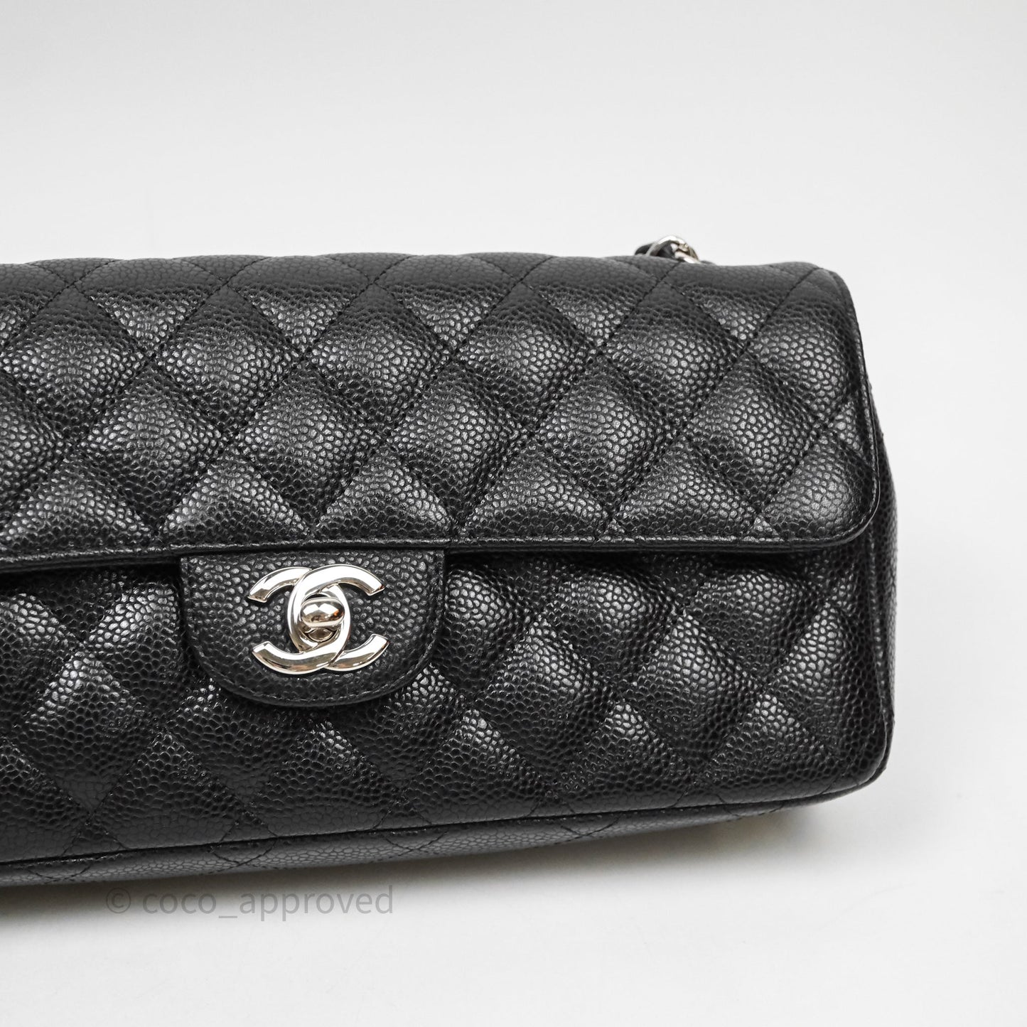 Chanel East West Flap Bag Black Caviar Silver Hardware