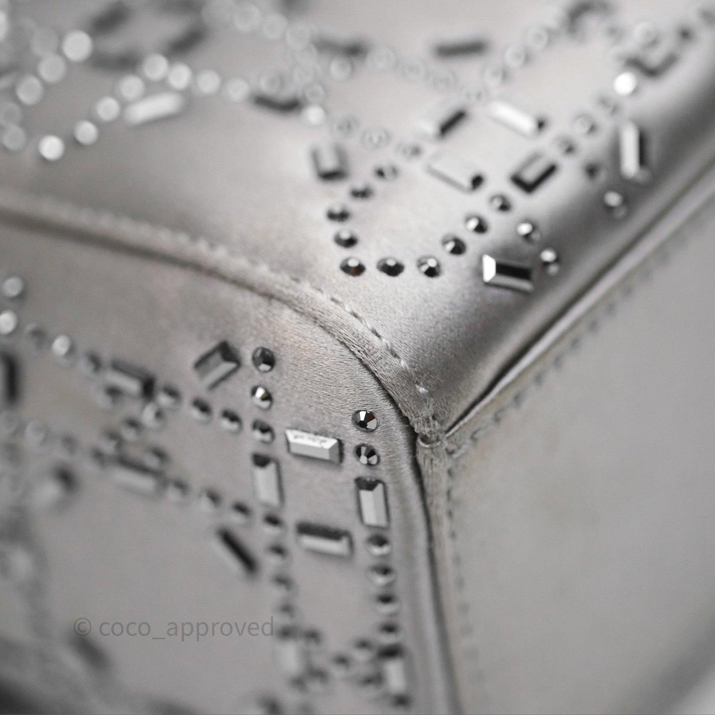 Christian Dior Mini Lady Dior Bag Grey Strass Cannage Satin Silver Hardware