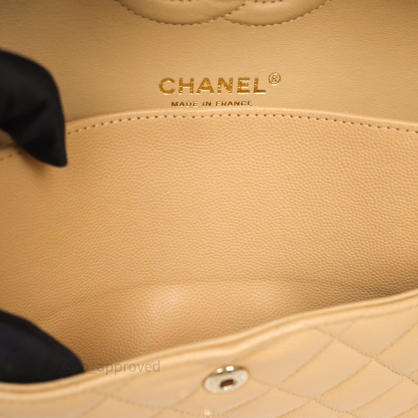 Chanel Classic M/L Medium Flap Quilted Beige Caviar Gold Hardware