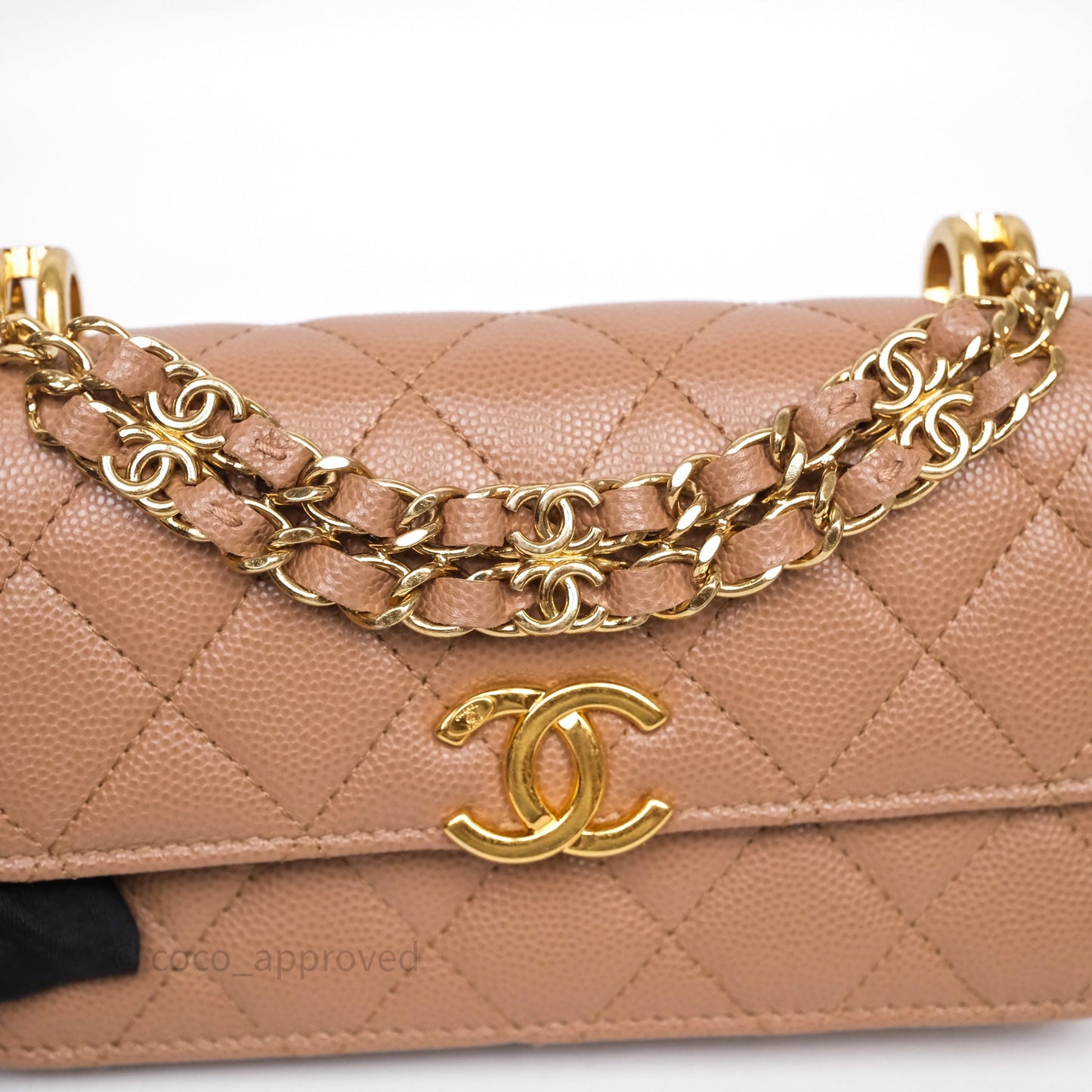 Chanel Coco First Phone Holder Dark Beige Caviar Gold Hardware 22K