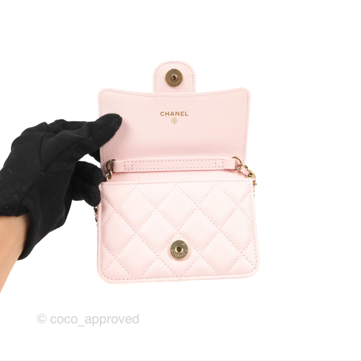 Chanel Mini Wallet With Chain Light Pink Caviar Gold Hardware