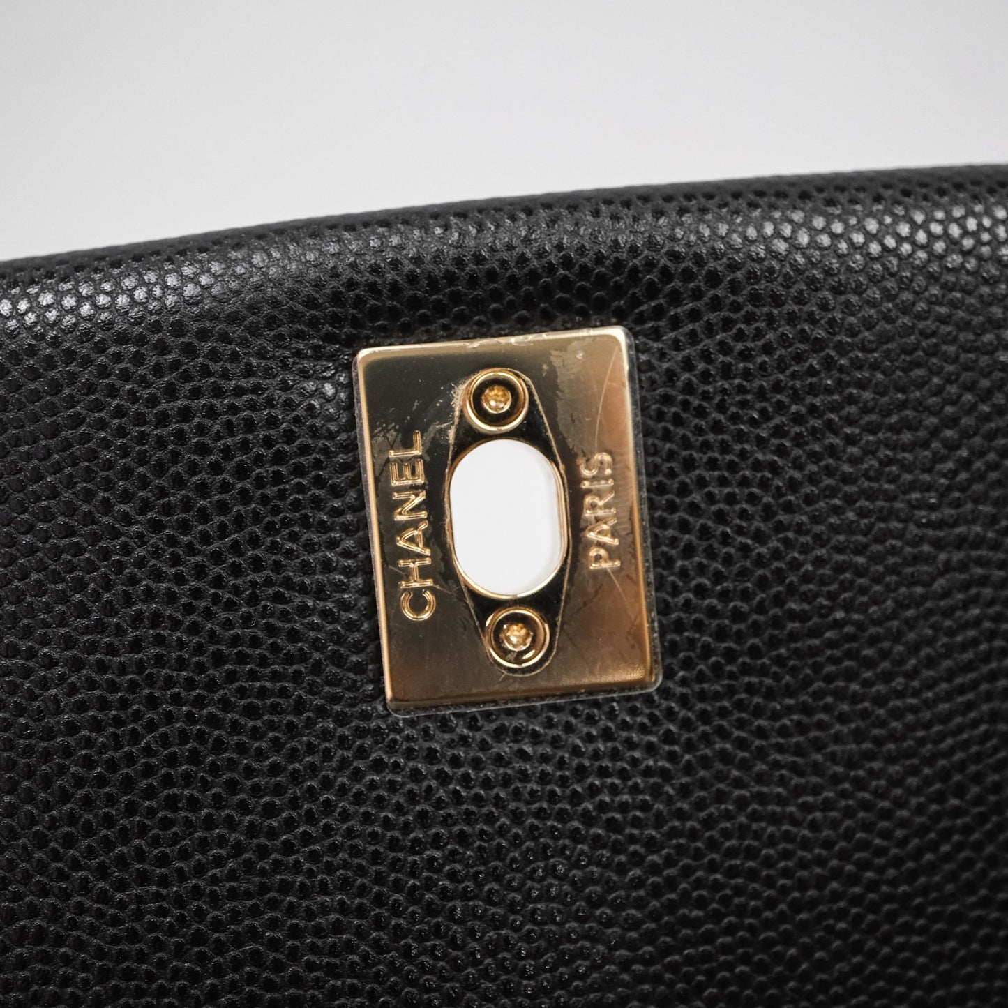 Chanel Small Coco Handle Quilted Black Caviar Aged Gold Hardware Lizard Handle