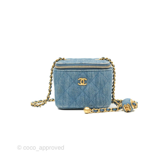 Chanel Mini Pearl Crush Vanity With Chain Denim Aged Gold Hardware