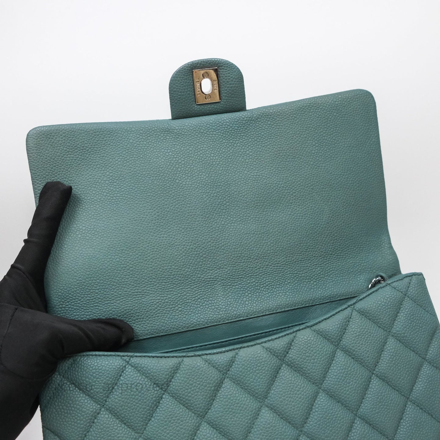 Chanel Quilted Clutch with Chain Green Caviar Gold Hardware