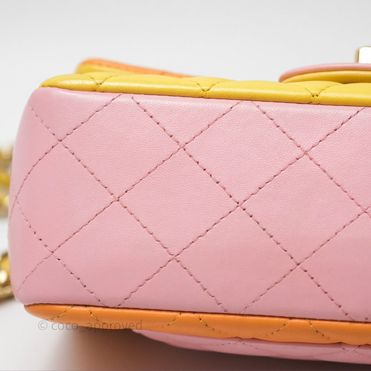 Chanel Quilted Mini Rectangular Flap Tri-Color Orange/Yellow/Pink Lambskin Gold Hardware