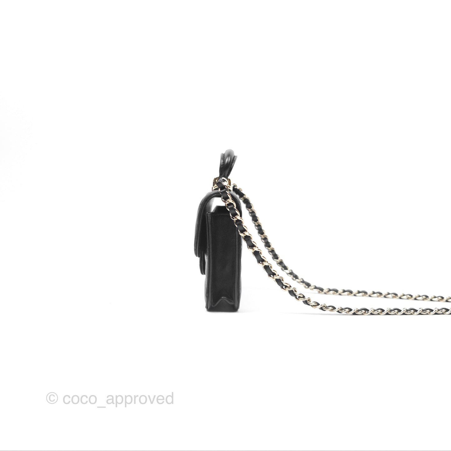 Chanel Mini Handle Flap Coin Purse With Chain Black Lambskin Gold Hardware