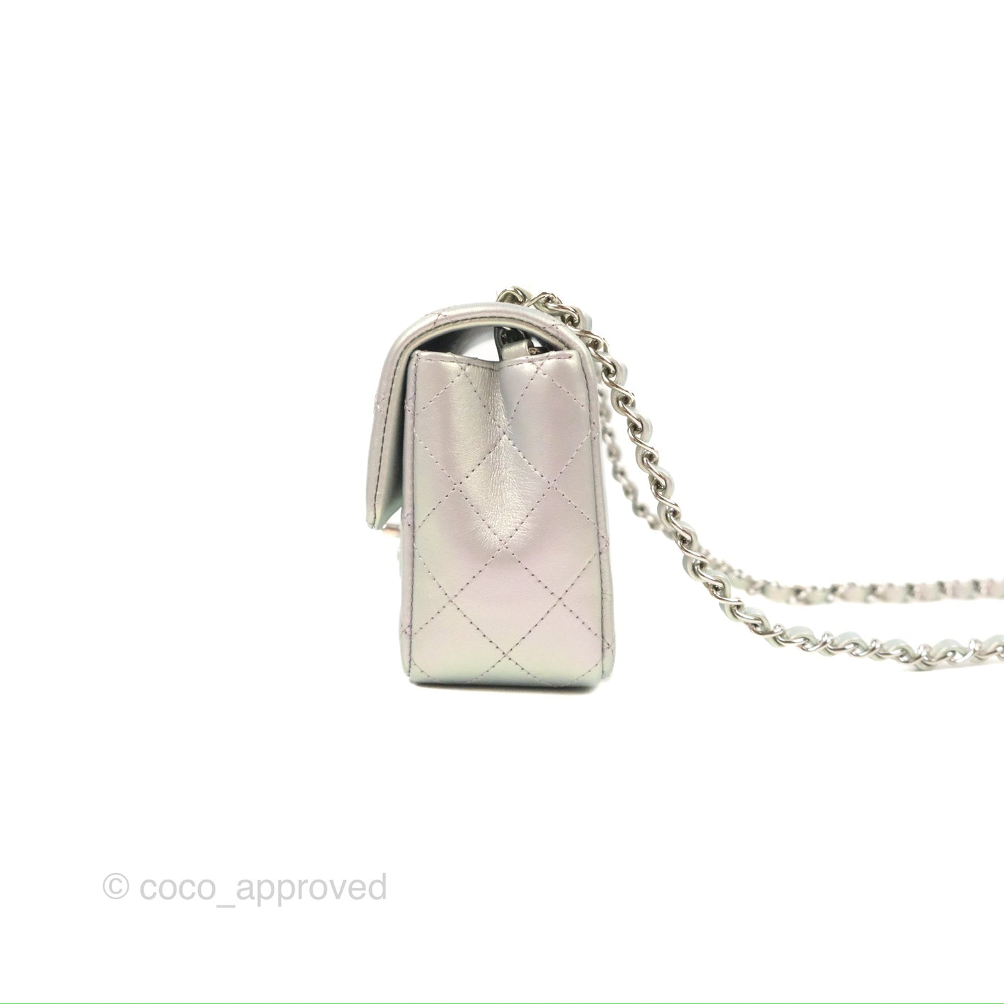 Chanel Quilted Mini Rectangular Iridescent Lilac Calfskin Silver Hardware