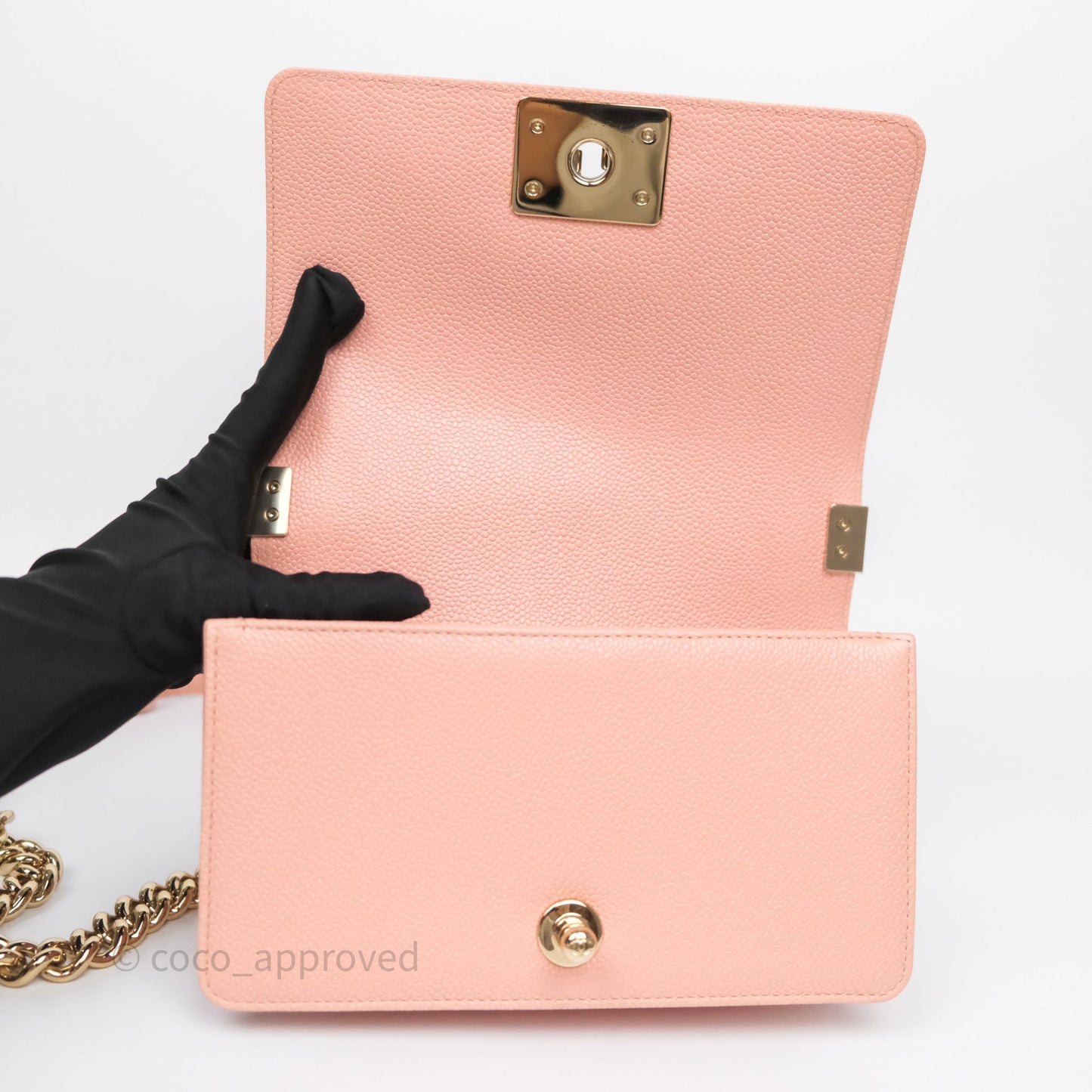 Chanel Small Boy Quilted Pink Caviar Gold Hardware