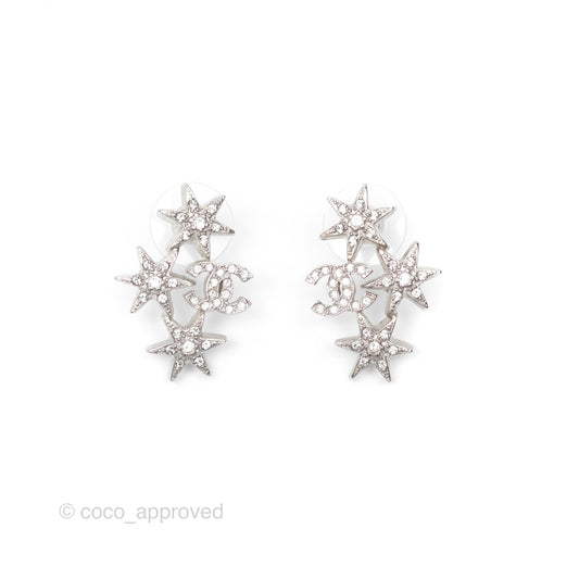 Chanel CC Star Crystal Earrings Silver Tone 16V