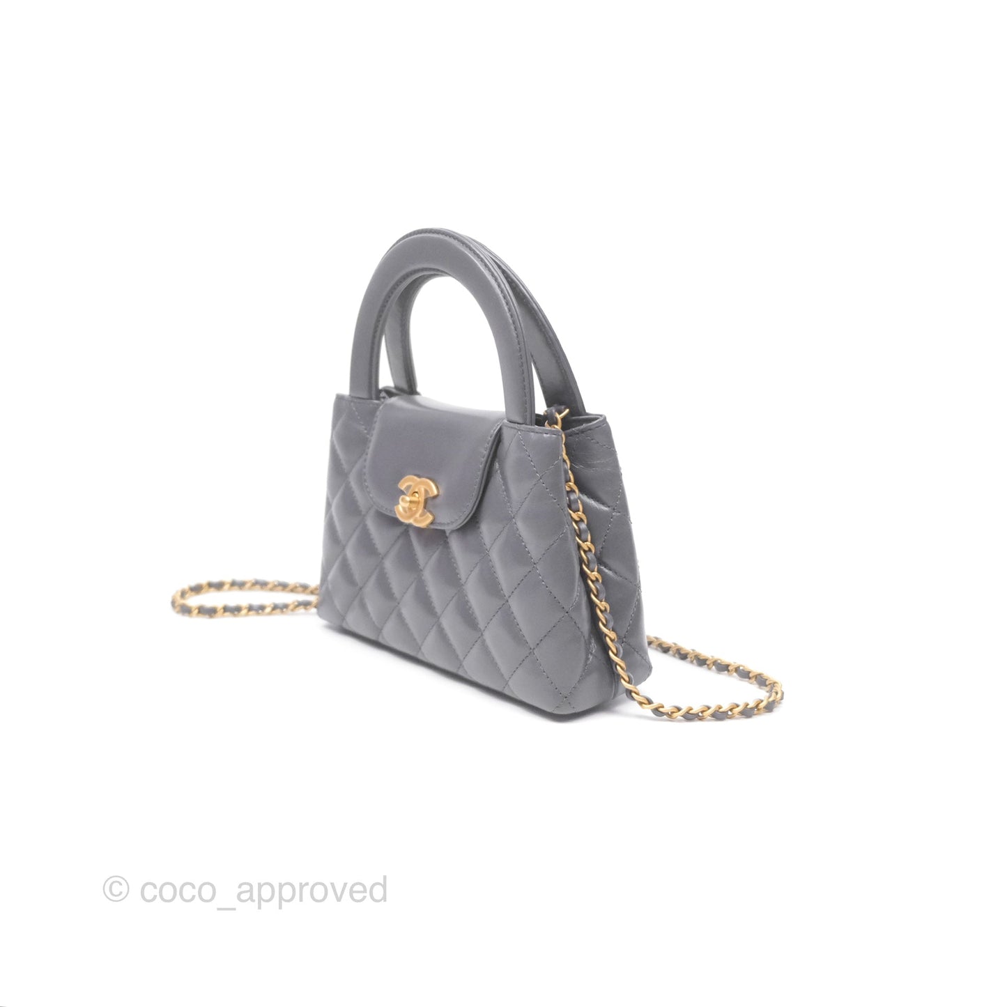 Chanel Kelly Bag Quilted Grey Shiny Calfskin Aged Gold Hardware