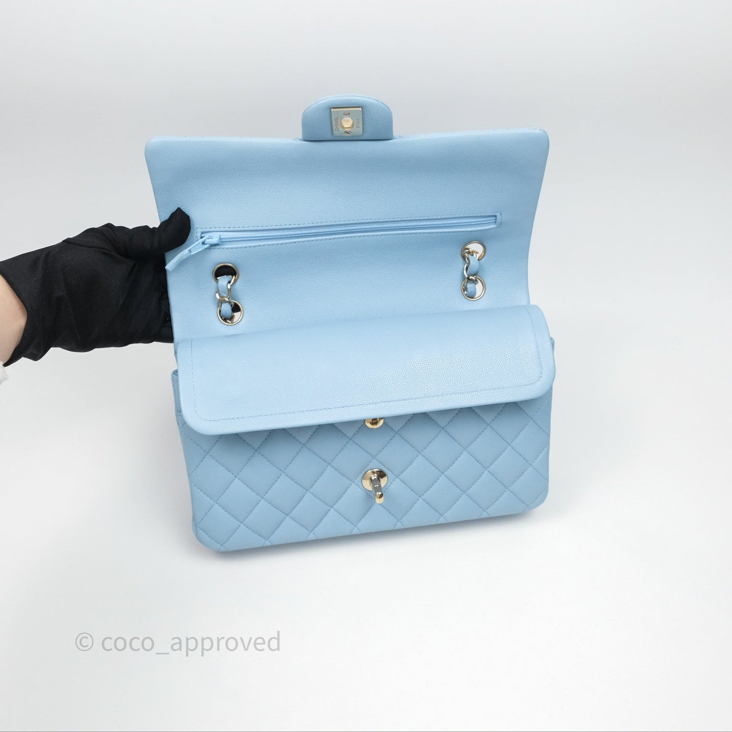 Chanel Classic M/L Medium Flap Quilted Blue Caviar Gold Hardware