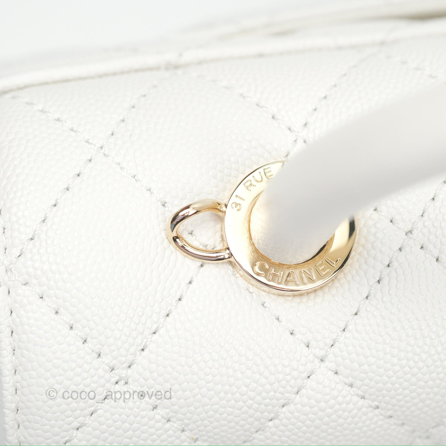 Chanel Small Quilted Coco Handle White Caviar Gold Hardware