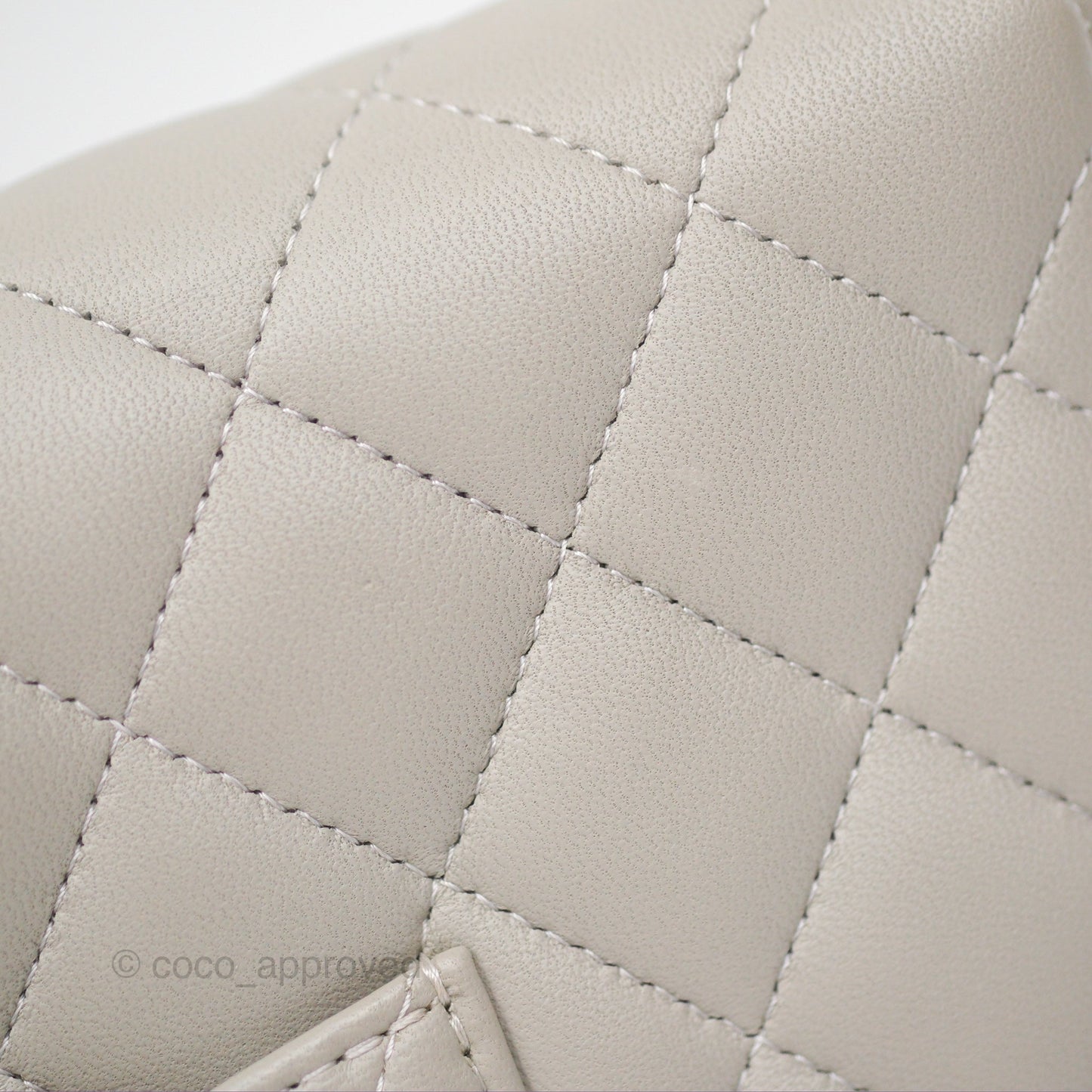 Chanel Classic Flap Clutch Quilted Light Grey Lambskin Silver Hardware