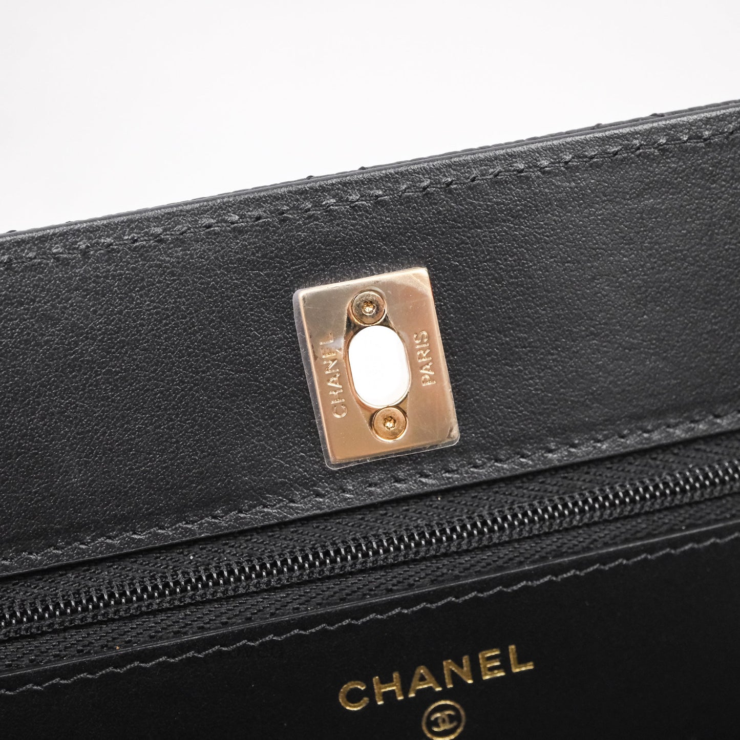 Chanel WOC With Ribbon Chain Black Caviar Gold Hardware