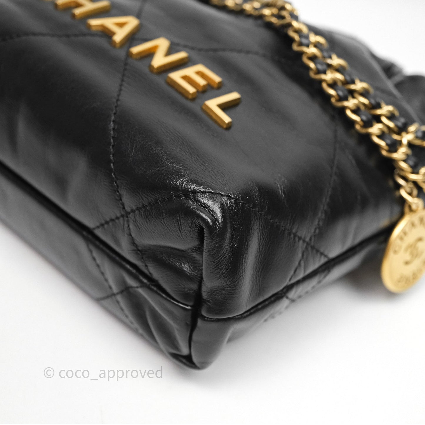 Chanel 22 Mini Bag Black Crumpled Calfskin Aged Gold Hardware