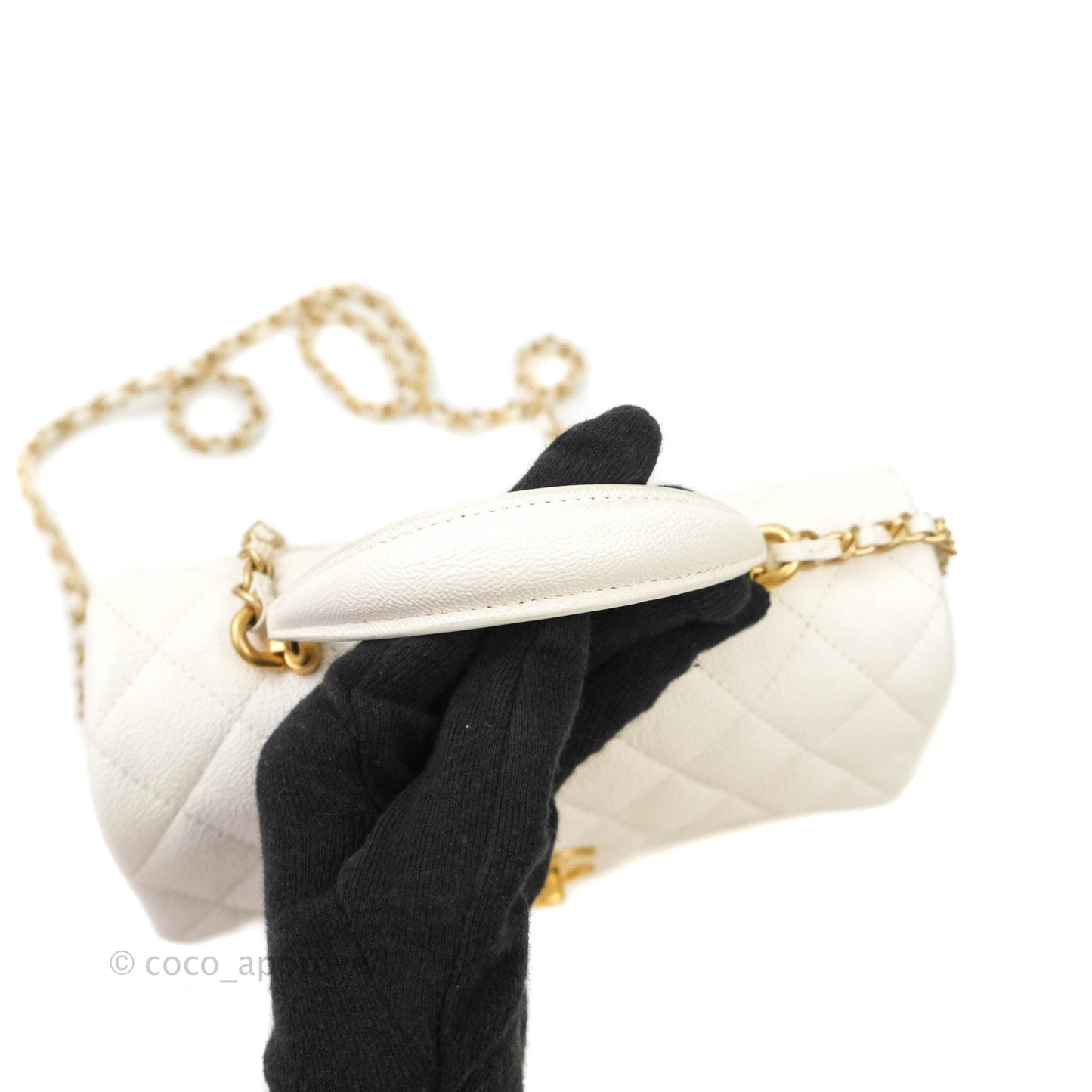 Chanel Top Handle Mini Rectangular Flap Bag White Caviar Aged Gold Hardware