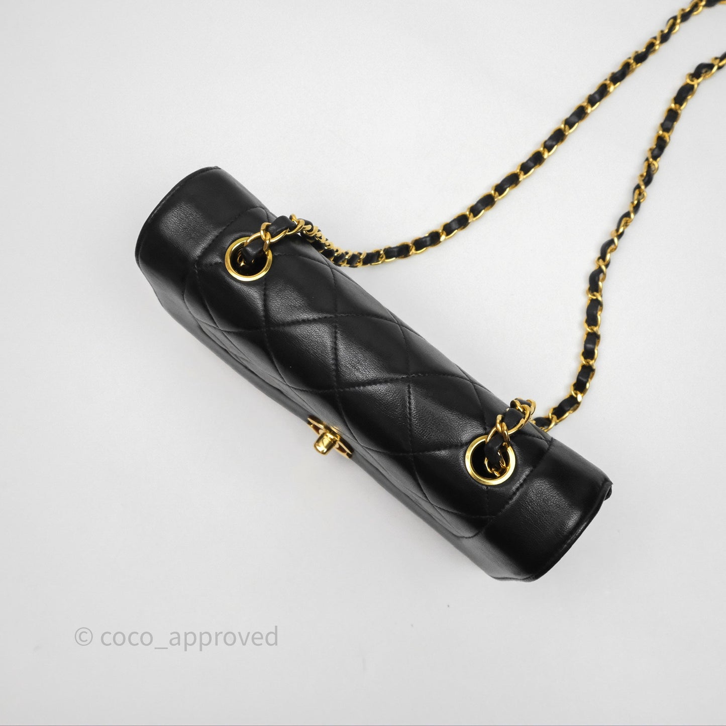 Chanel Reversed Chevron Wallet On Chain WOC Black Lambskin Aged Gold Hardware