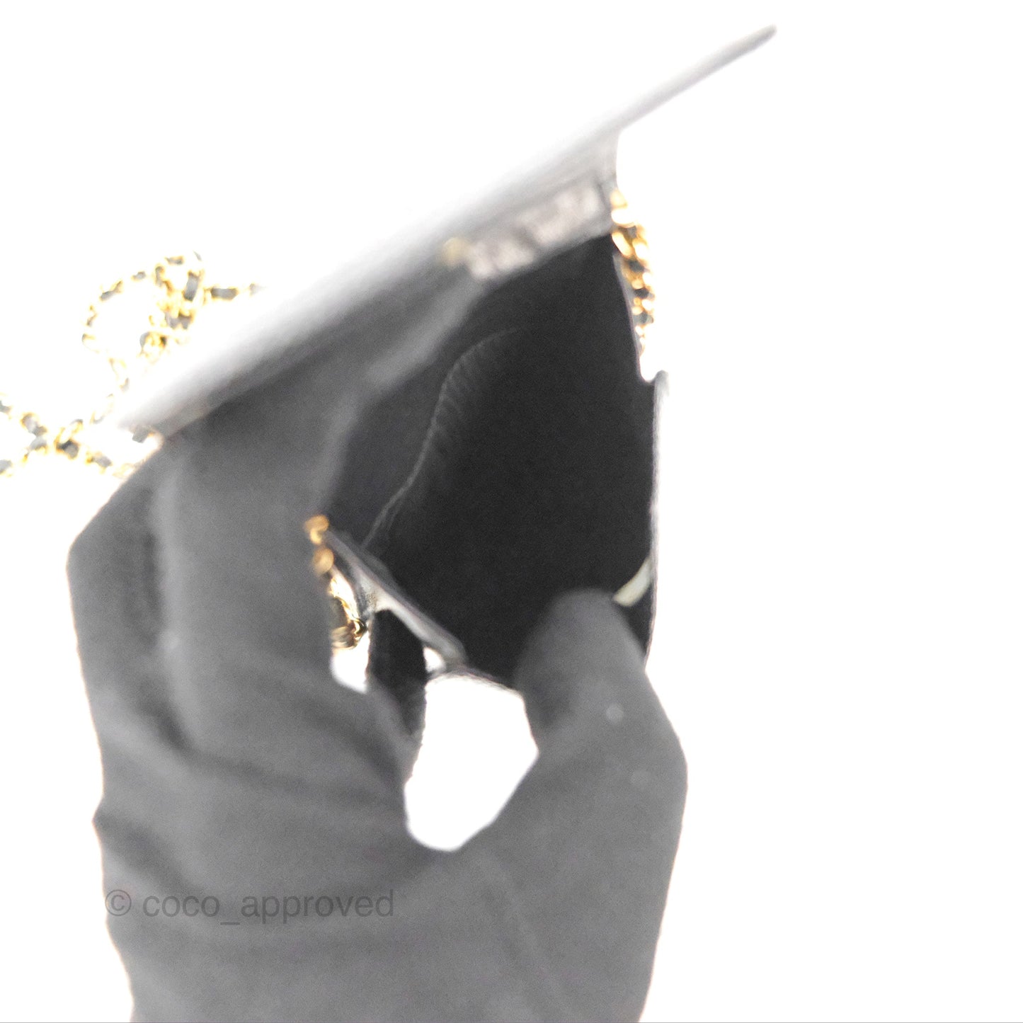Chanel Vintage CC Caviar Black Phone Case With Chain Gold Hardware
