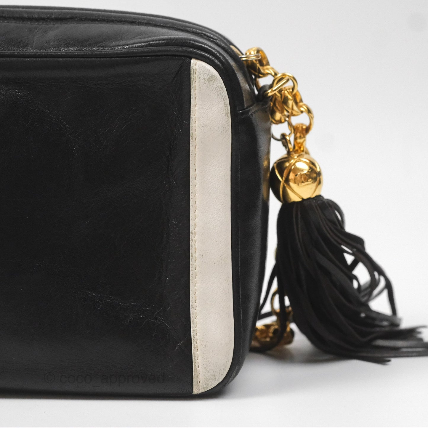 Chanel Vintage White CC Camera Bag Black Lambskin Gold Hardware