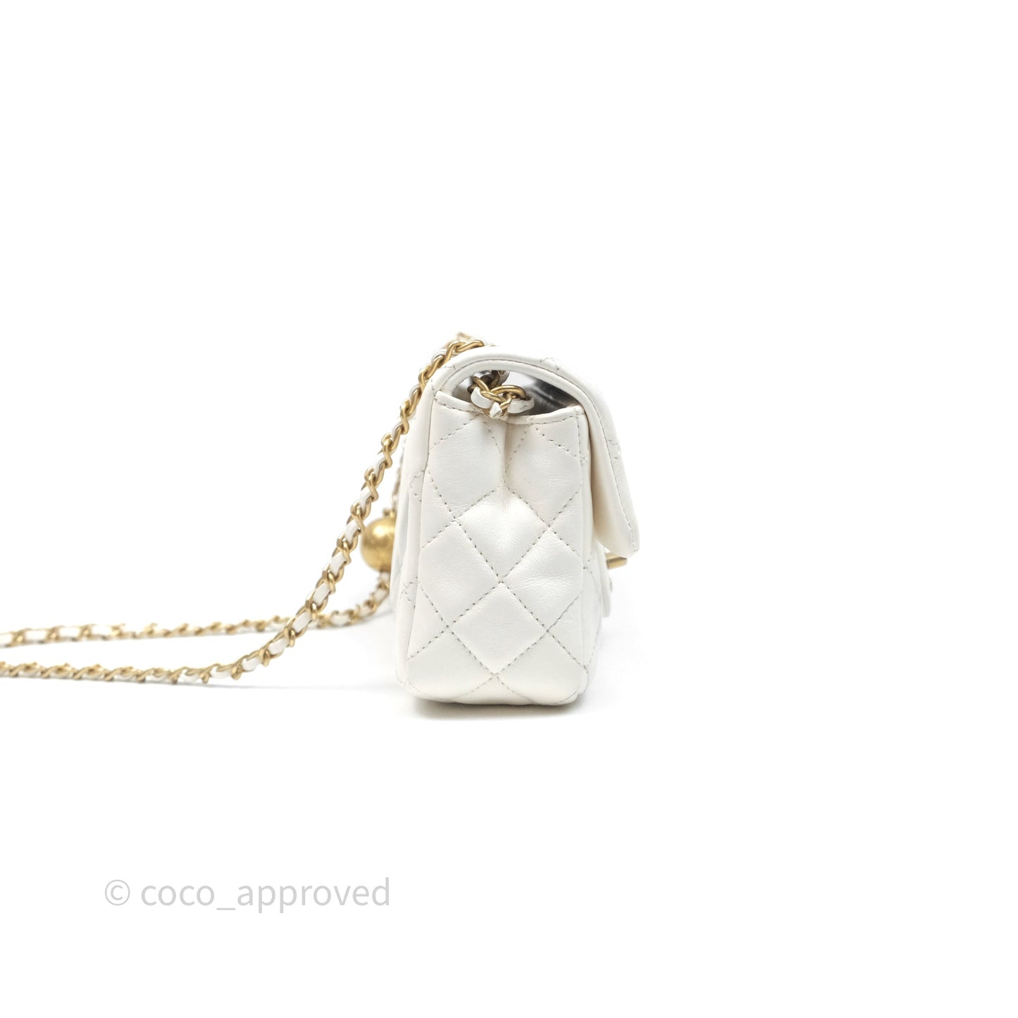 Chanel Mini Rectangular Pearl Crush Quilted White Lambskin Aged Gold Hardware