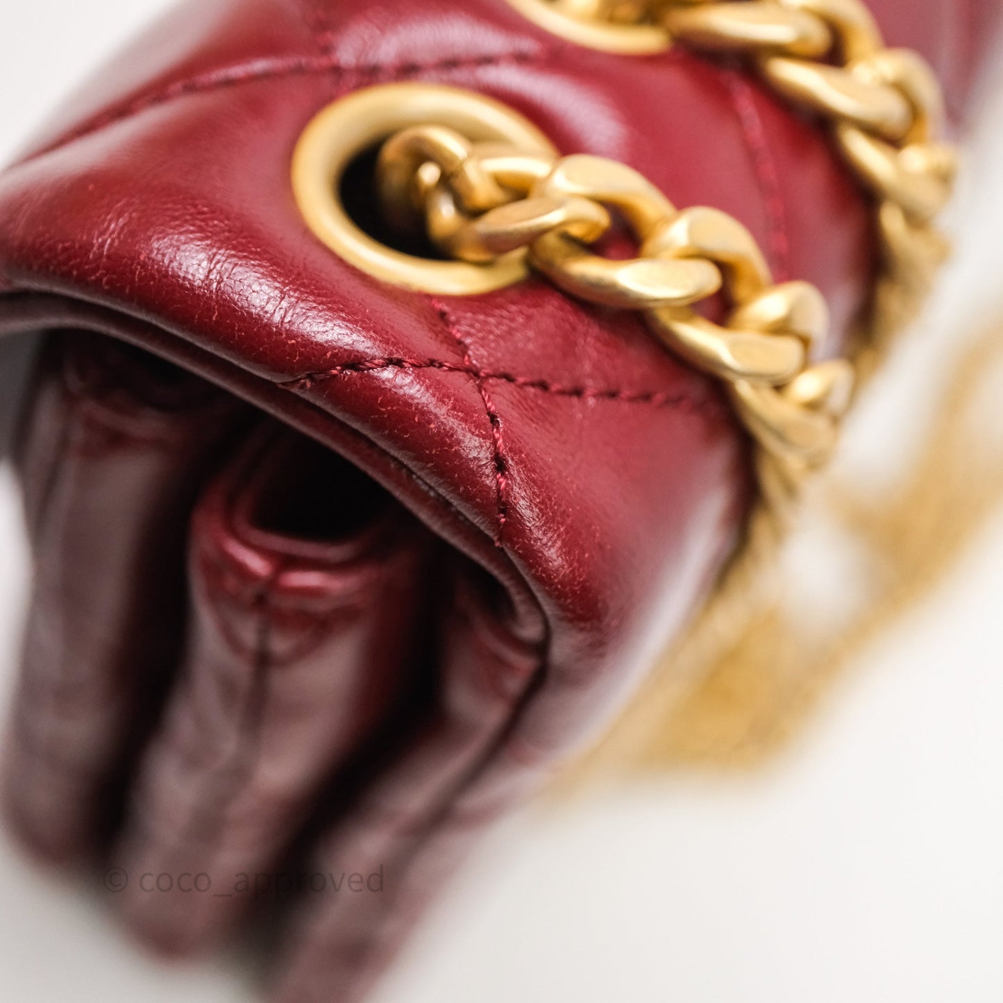 Chanel Small All Slide Adjustable Chain Flap Bag Burgundy Lambskin Aged Gold Hardware
