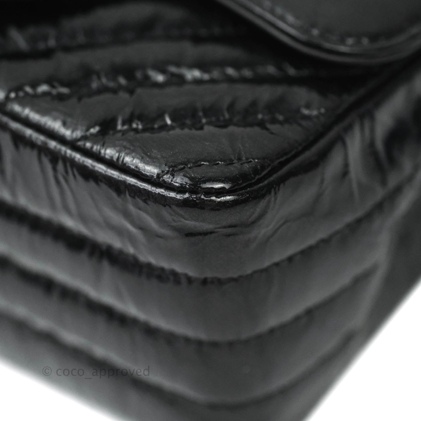 Chanel Mini Square Chevron Black Crumpled Metallic Patent So Black