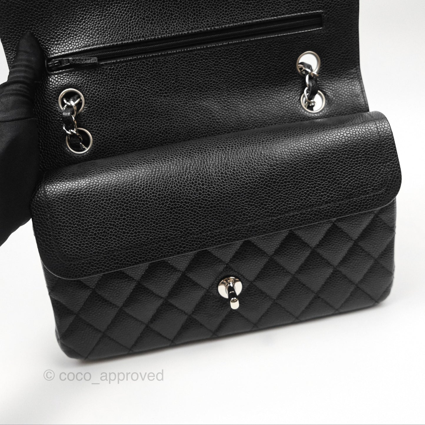 Chanel Classic M/L Medium Flap Quilted Black Caviar Silver Hardware