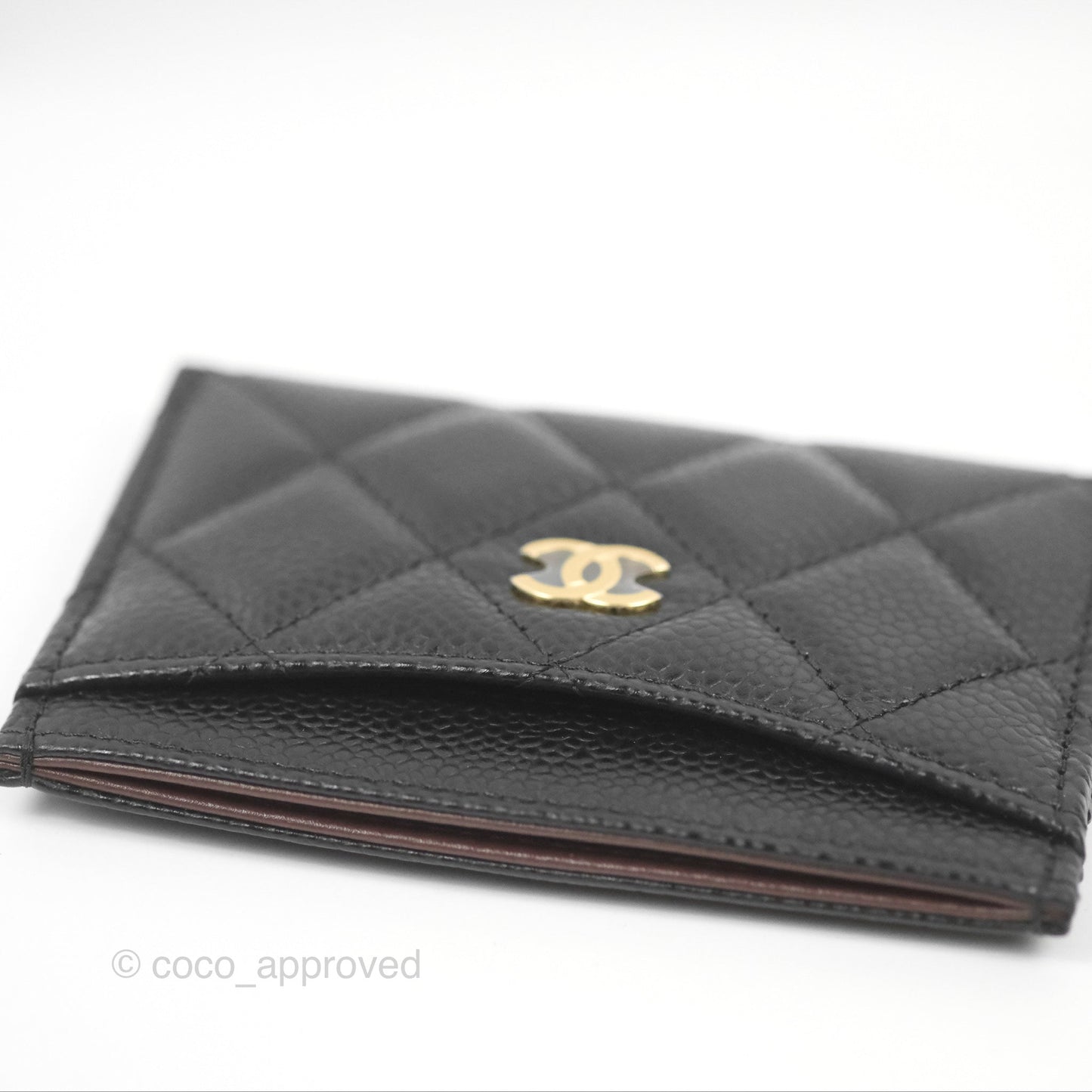 Chanel Classic Flat Card Holder Black Caviar Gold Hardware