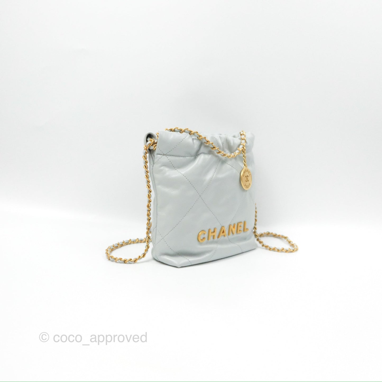 Chanel 22 Mini Bag Light Blue Grey Shiny Calfskin