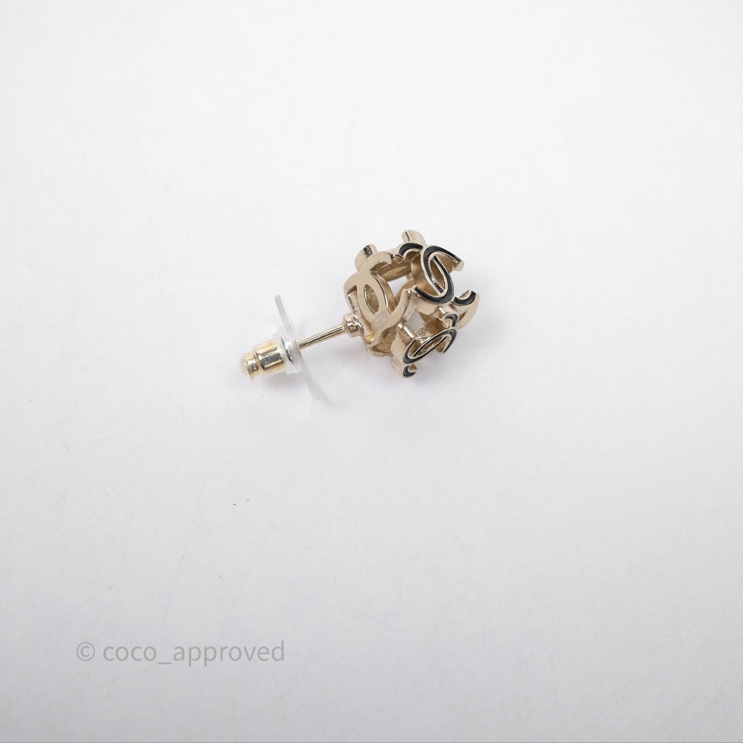 Chanel CC Gold/Black Cube Earrings Gold Tone 22K