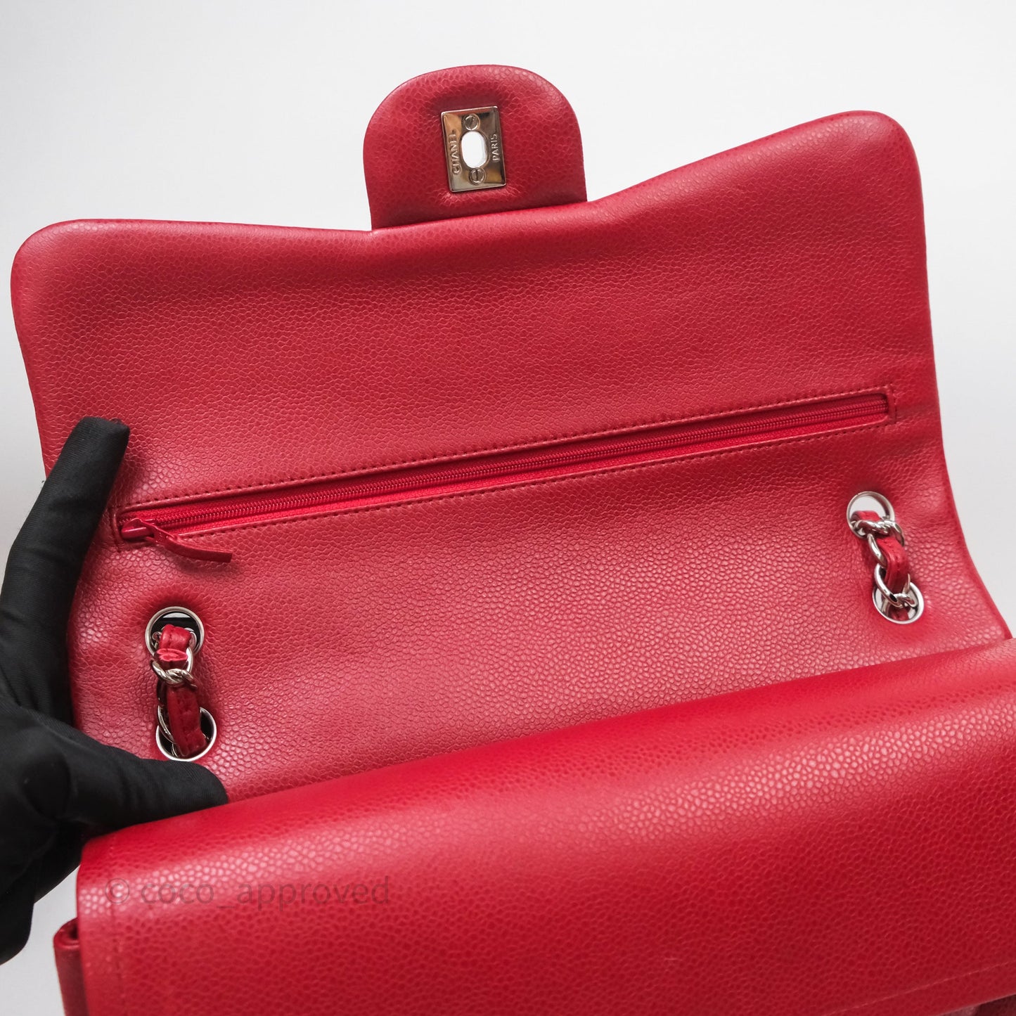 Chanel Jumbo Double Flap Red Caviar Silver Hardware⁣⁣