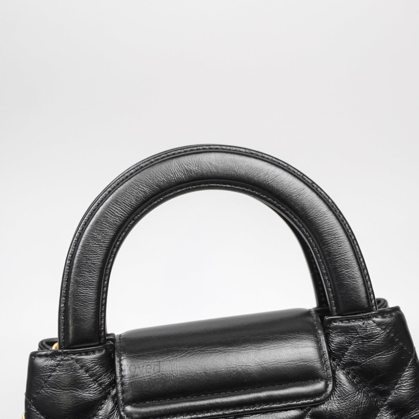 Chanel Kelly Bag Quilted Black Shiny Crumpled Calfskin Aged Gold Hardware
