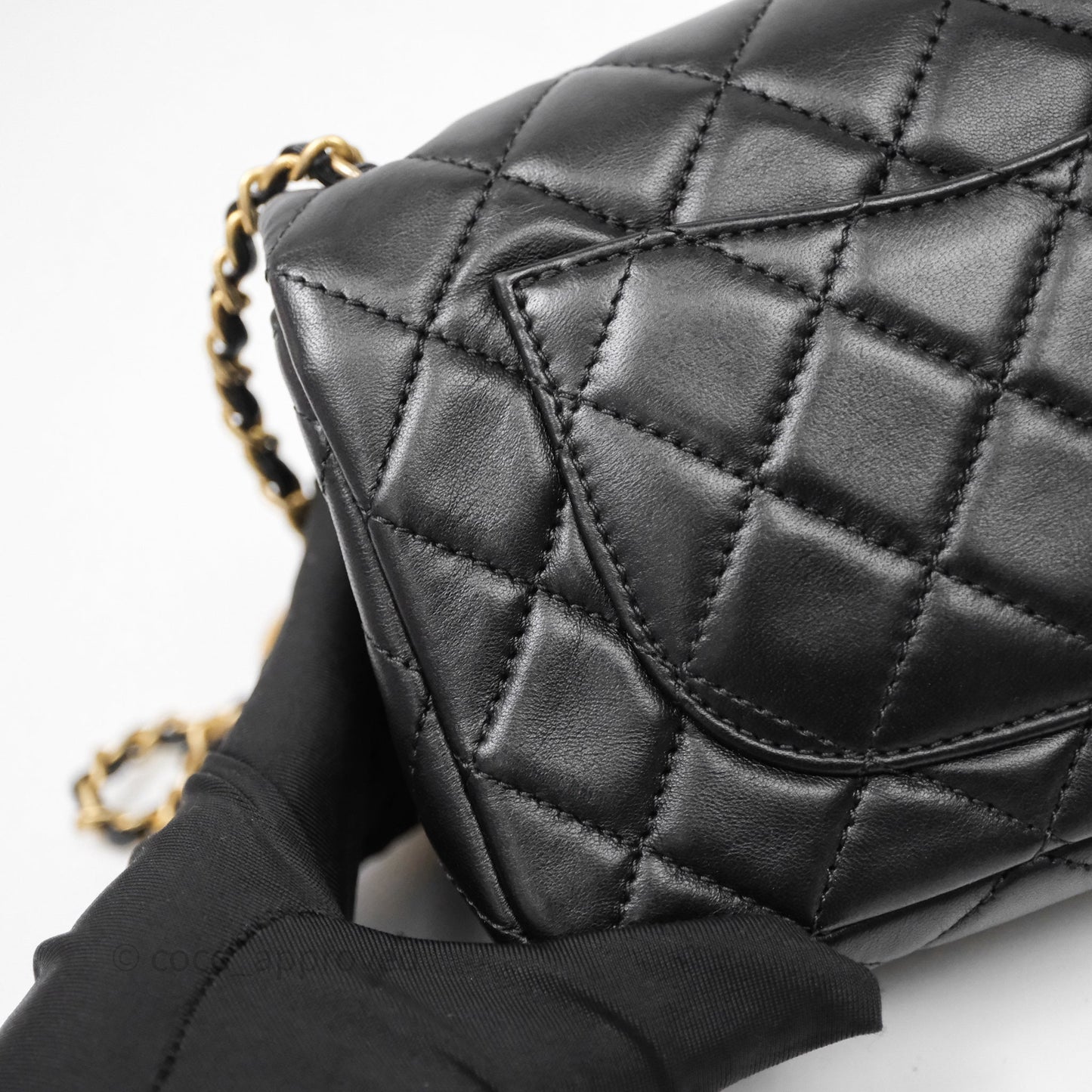 Chanel Mini Rectangular Pearl Crush Quilted Black Lambskin Aged Gold Hardware