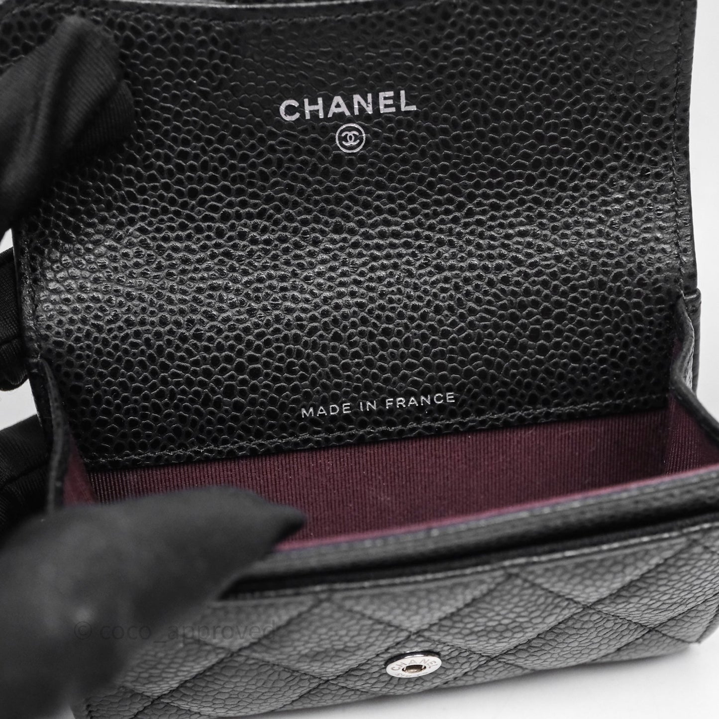 Chanel Quilted Flap Card Holder Black Caviar Silver Hardware