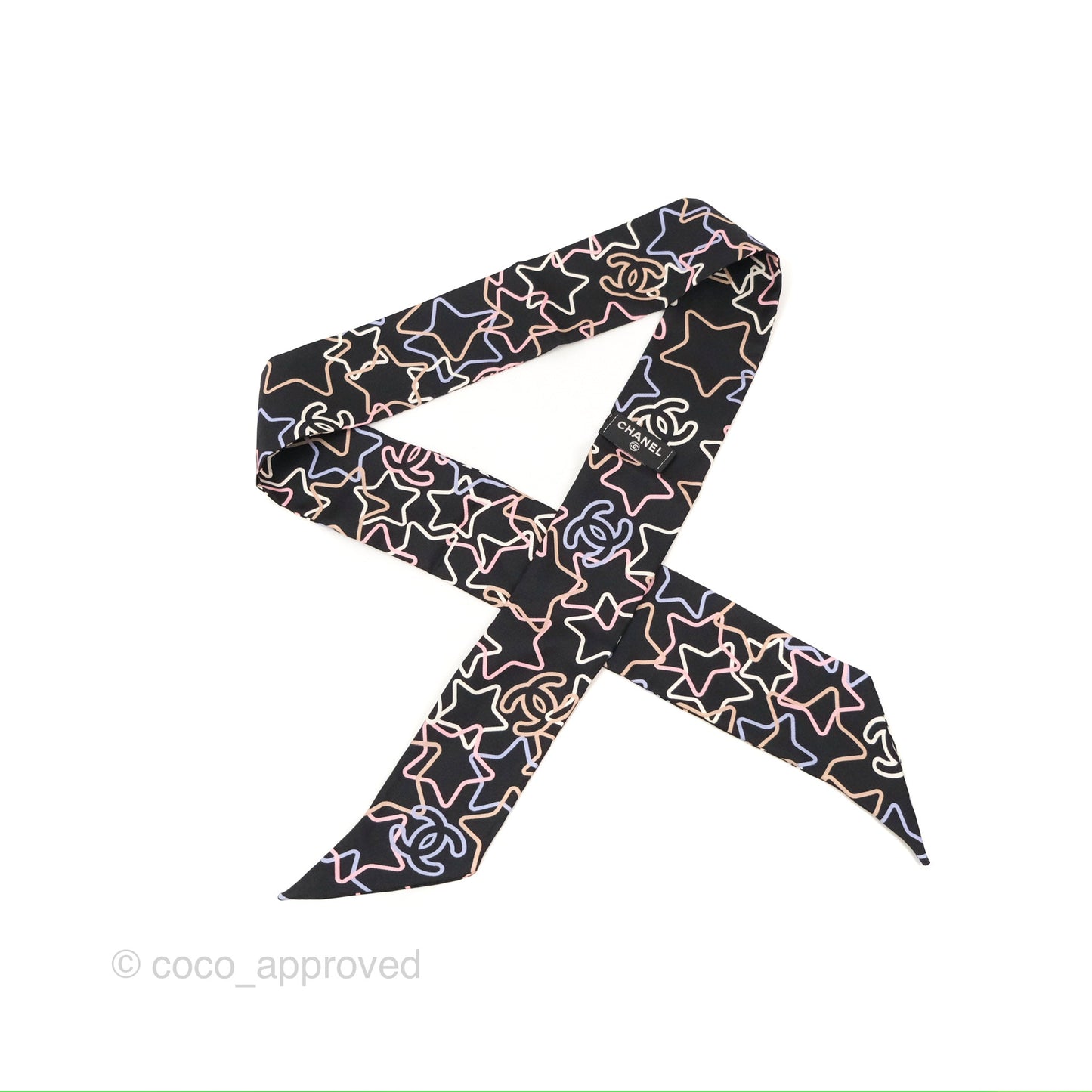 Chanel Star CC Silk Twilly Black